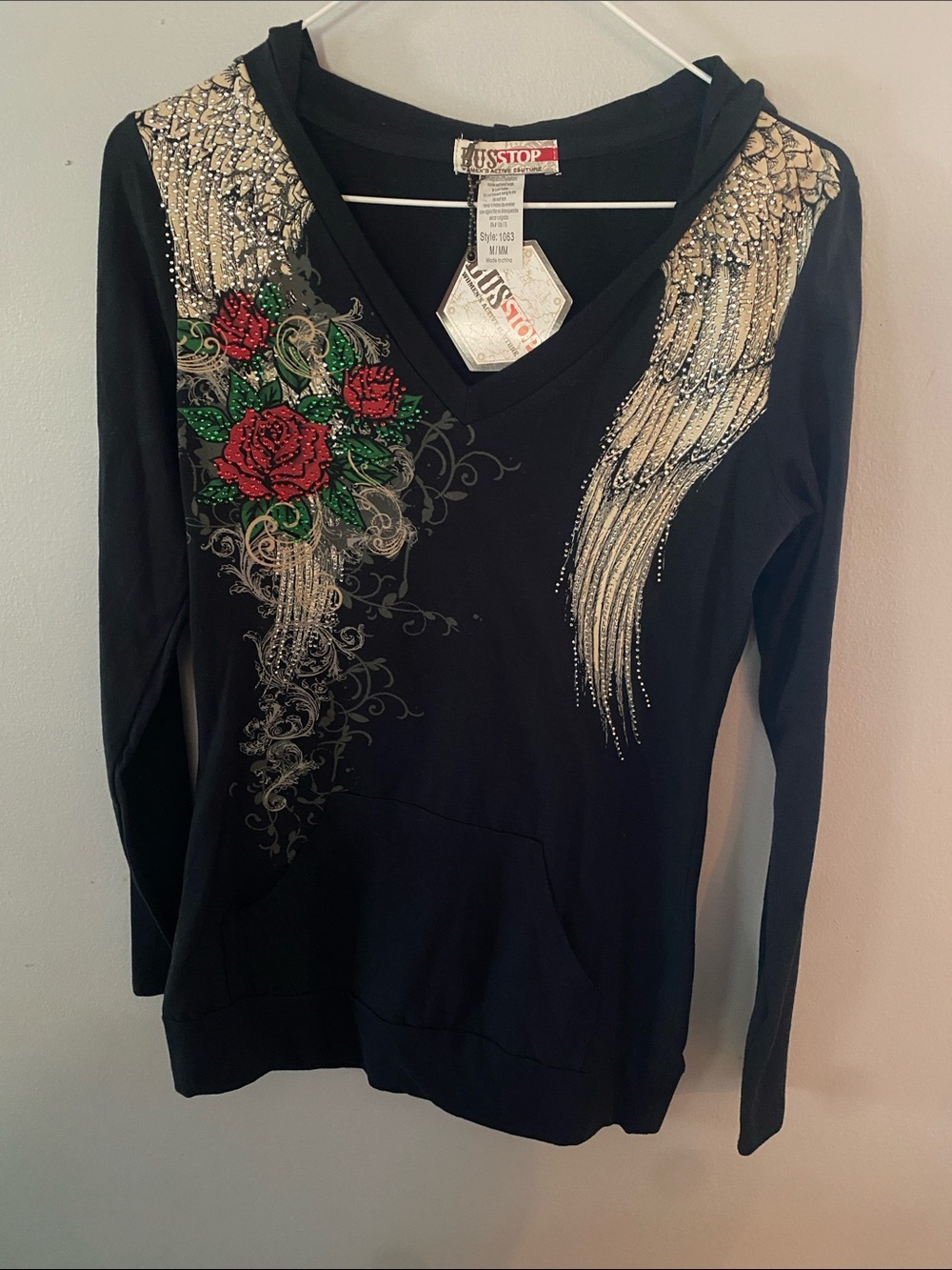 Bus Stop New Women's Black Hoodie with sequin designs.